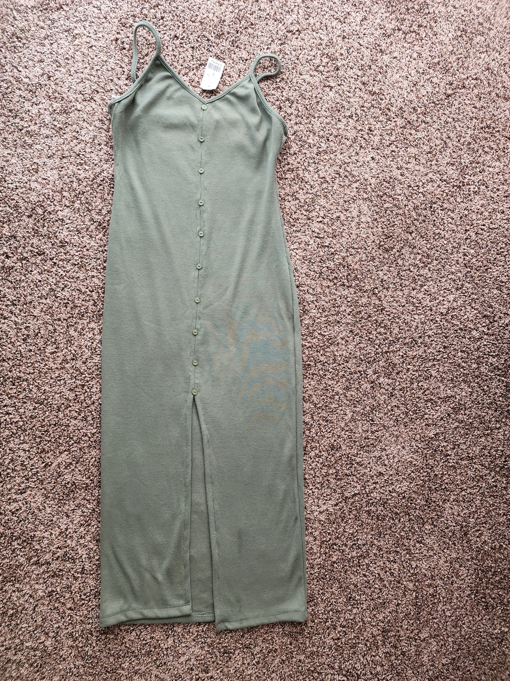Timing Olive Green Button-Front Midi Slip Dress